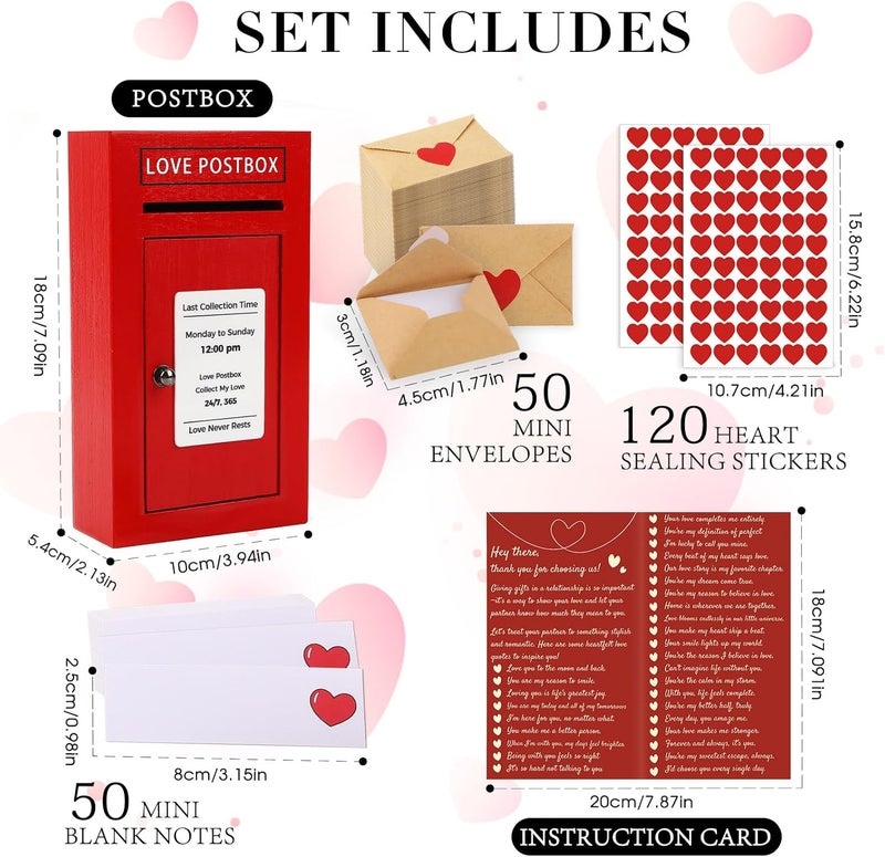 JULEASEL Romantic Love Postbox with 50 Mini Love Notes and Envelopes, Valentines Day Gifts for Him, Cute Valentines Gift for Husband Boyfriend, Vday LoveLetter, Long Distance Relationship Gifts - Image 3